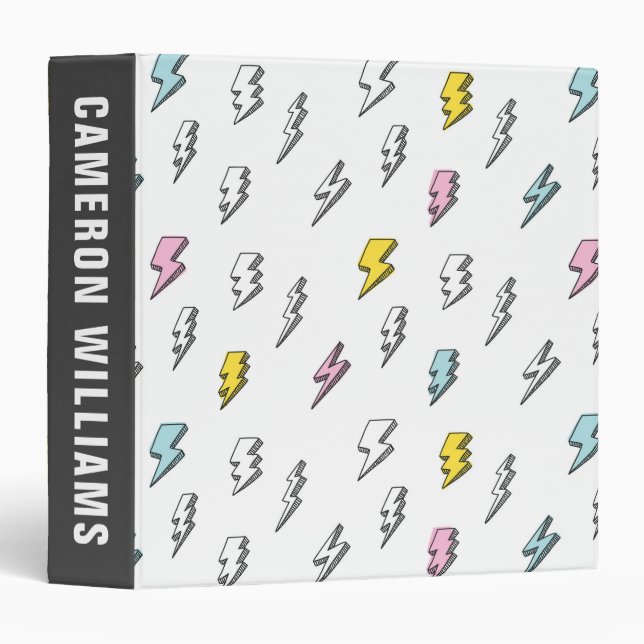 Cute Doodle Lightning Bolt Pattern Binder (Front/Spine)