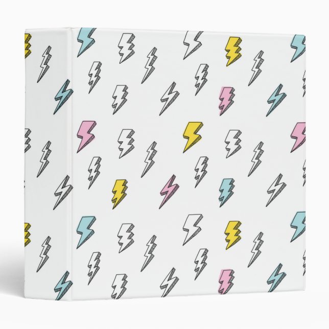 Cute Doodle Lightning Bolt Pattern Binder (Front/Spine)