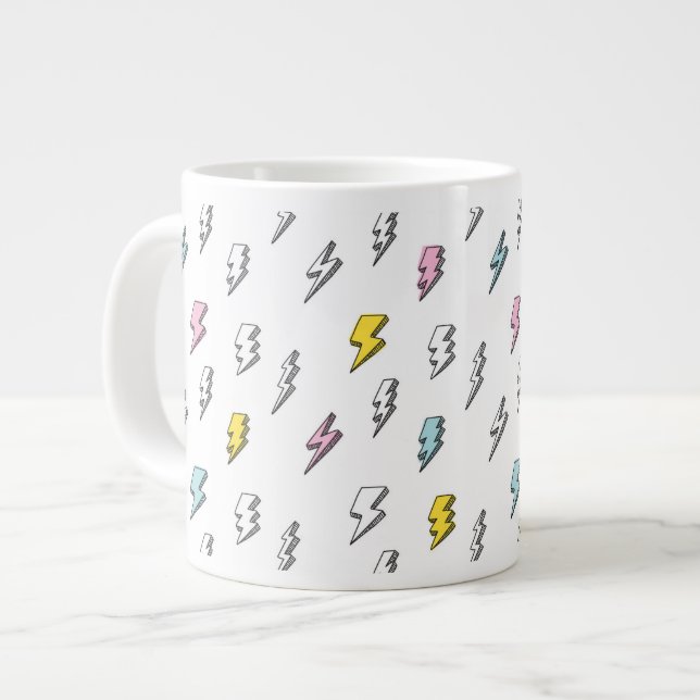 Cute Doodle Lightning Bolt Pattern Large Coffee Mug (Front Left)