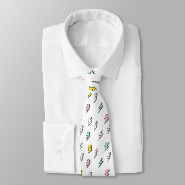 Cute Doodle Lightning Bolt Pattern Tie (Tied)