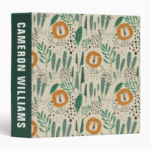 Cute Doodle Lion Jungle Rainforest Pattern Binder