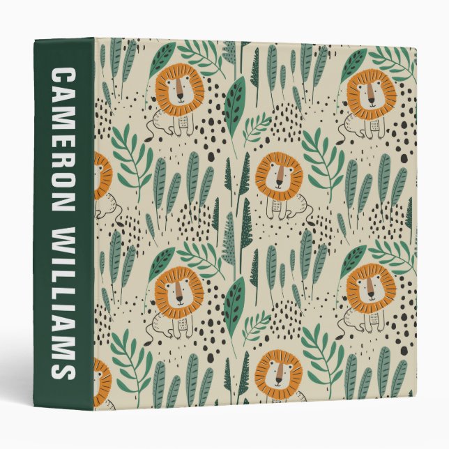 Cute Doodle Lion Jungle Rainforest Pattern Binder (Front/Spine)