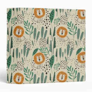 Cute Doodle Lion Jungle Rainforest Pattern Binder