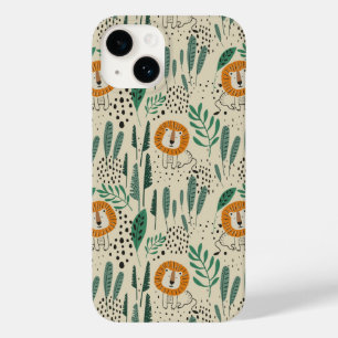 Cute Doodle Lion Jungle Rainforest Pattern Case-Mate iPhone 14 Case