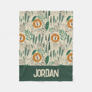 Cute Doodle Lion Jungle Rainforest Pattern Fleece Blanket