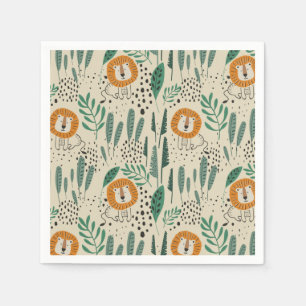 Cute Doodle Lion Jungle Rainforest Pattern Napkin