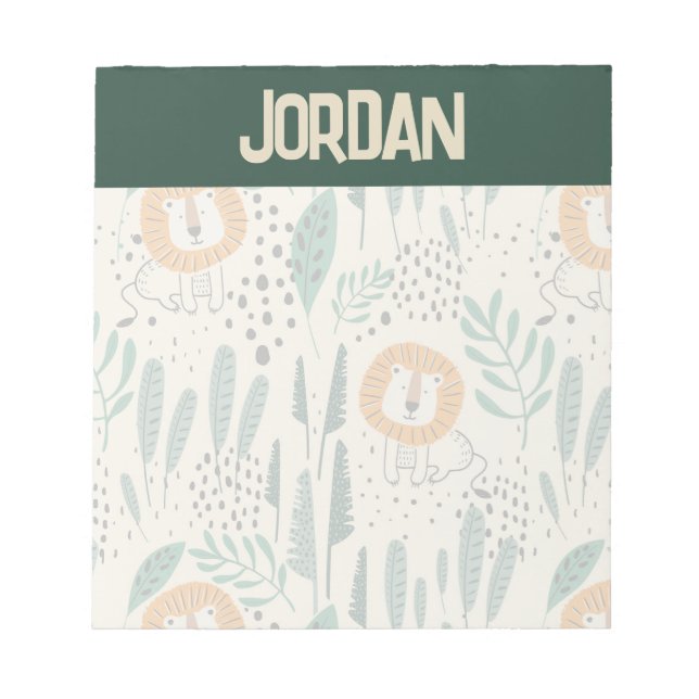 Cute Doodle Lion Jungle Rainforest Pattern Notepad (Front)
