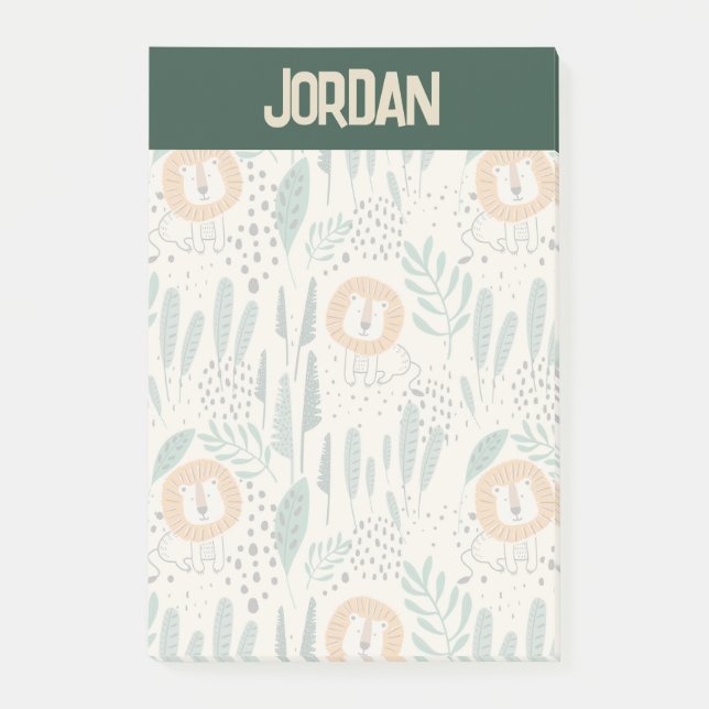 Cute Doodle Lion Jungle Rainforest Pattern Post-it Notes (Front)