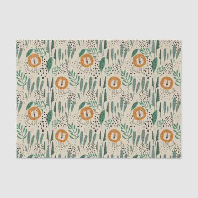 Cute Doodle Lion Jungle Rainforest Pattern Tissue Paper (Front)