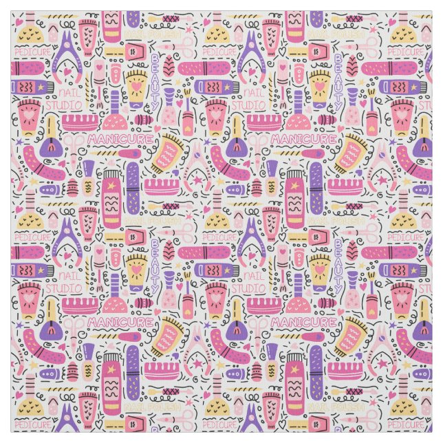Cute Doodle Manicure Pattern Fabric (Swatch)