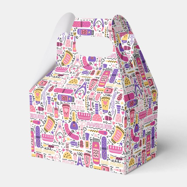 Cute Doodle Manicure Pattern Favor Box (Front Side)