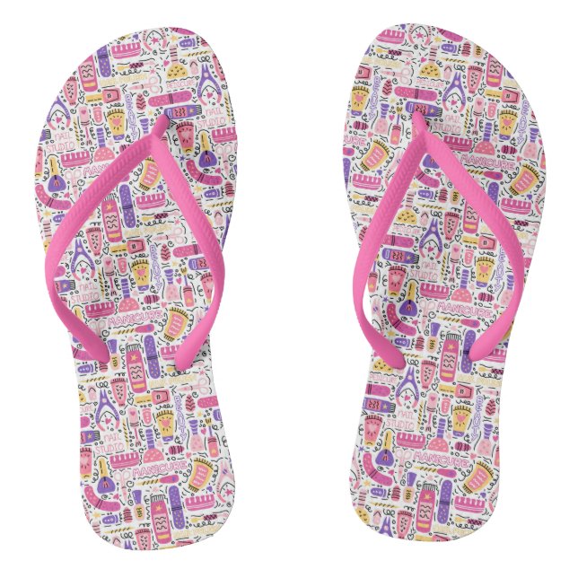 Cute Doodle Manicure Pattern Flip Flops (Footbed)