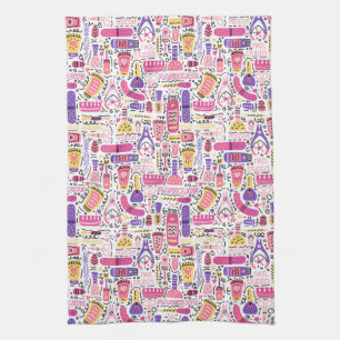 Cute Doodle Manicure Pattern Kitchen Towel