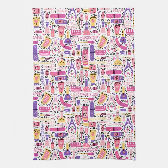 Cute Doodle Manicure Pattern Kitchen Towel (Vertical)