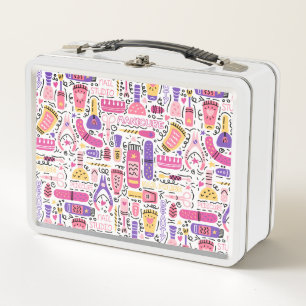 Cute Doodle Manicure Pattern Metal Lunch Box