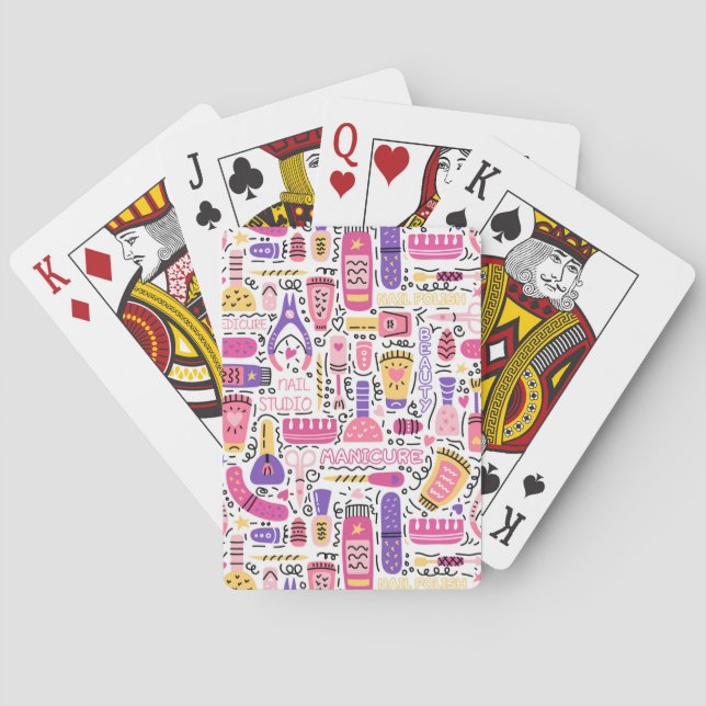 Cute Doodle Manicure Pattern Playing Cards (Back)