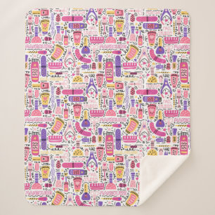 Cute Doodle Manicure Pattern Sherpa Blanket