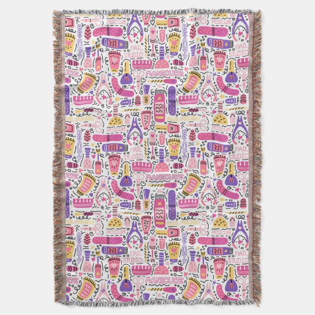 Cute Doodle Manicure Pattern Throw Blanket (Front Vertical)