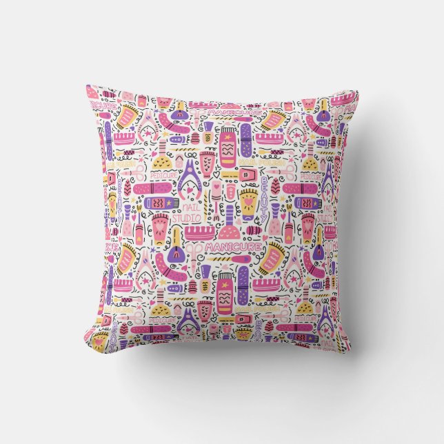 Cute Doodle Manicure Pattern Throw Pillow (Front)