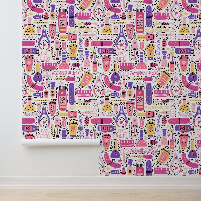 Cute Doodle Manicure Pattern Wallpaper (Application)