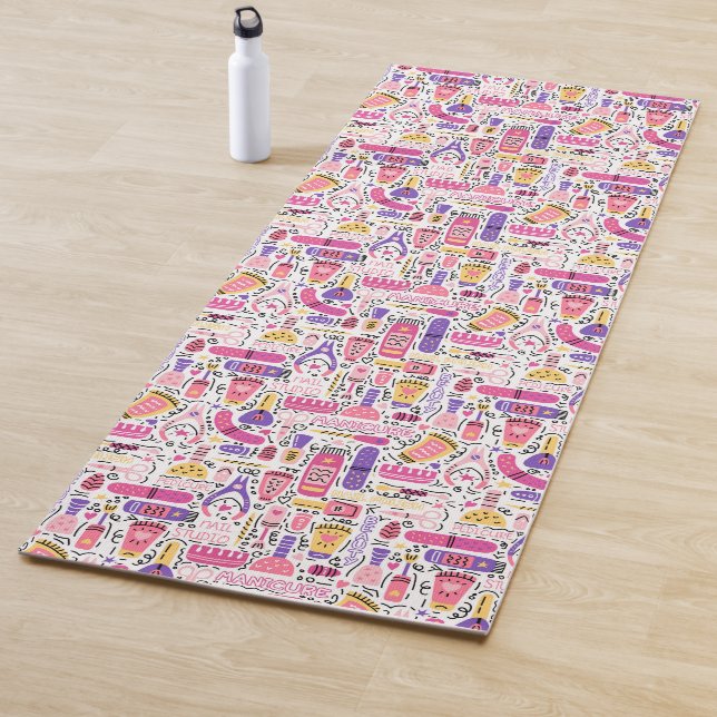 Cute Doodle Manicure Pattern Yoga Mat (In Situ)