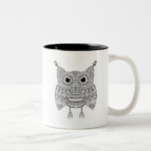 Cute Doodle Owl Two-Tone Coffee Mug