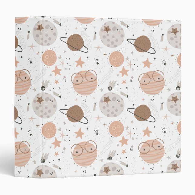 Cute Doodle Planet Pattern Binder (Front/Spine)