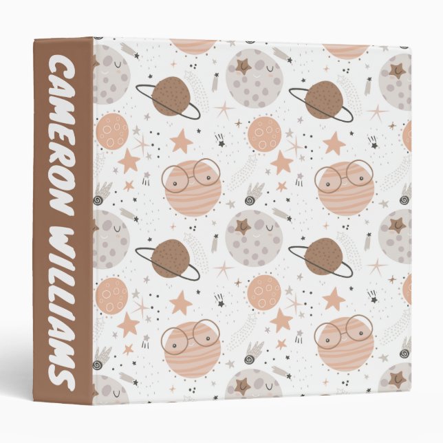 Cute Doodle Planet Pattern Binder (Front/Spine)
