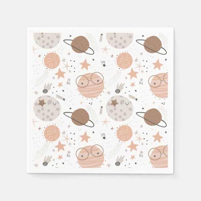 Cute Doodle Planet Pattern Napkin (Front)
