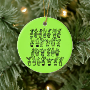 Cute Doodle Plants in Pots Ceramic Ornament