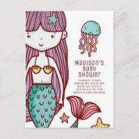 Cute Doodle Pretty Mermaid & Jellyfish Baby Shower