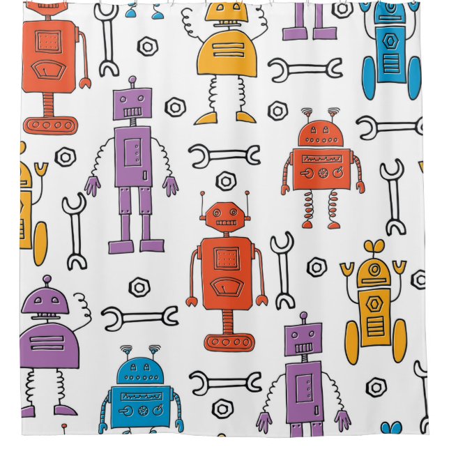 Cute doodle robots. Seamless pattern. Cartoon char (Front)