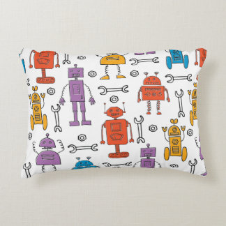 Cute doodle robots. Seamless pattern. Cartoon char Accent Pillow