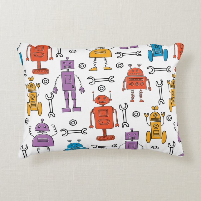 Cute doodle robots. Seamless pattern. Cartoon char Accent Pillow (Front)