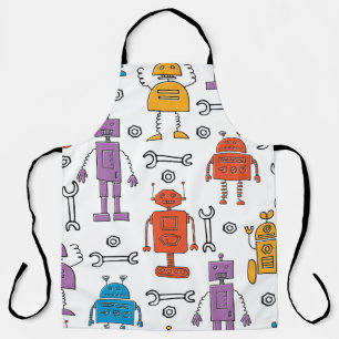 Cute doodle robots. Seamless pattern. Cartoon char Apron