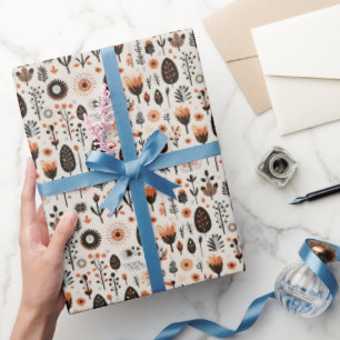 Cute Doodle Scandinavian Folk Christmas Pattern Wrapping Paper
