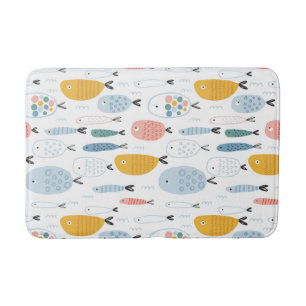 Cute Doodle School of Fish Pattern Bath Mat