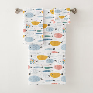 Cute Doodle School of Fish Pattern Bath Towel Set