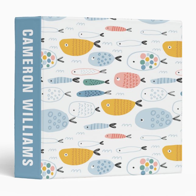 Cute Doodle School of Fish Pattern Binder (Front/Spine)