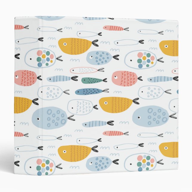 Cute Doodle School of Fish Pattern Binder (Front/Spine)
