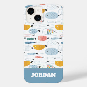 Cute Doodle School of Fish Pattern Case-Mate iPhone 14 Case