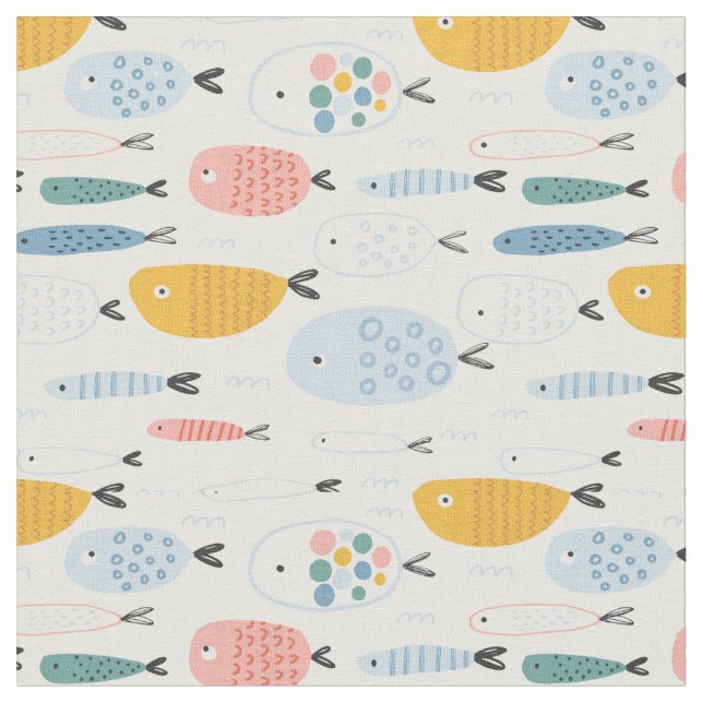 Cute Doodle School of Fish Pattern Fabric (Close Up)