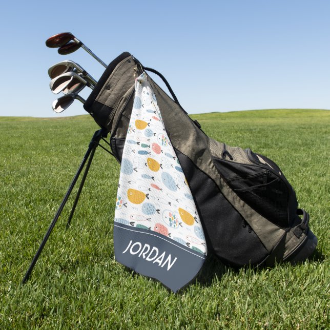 Cute Doodle School of Fish Pattern Golf Towel (Green)