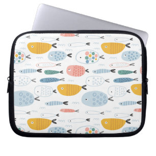Cute Doodle School of Fish Pattern Laptop Sleeve