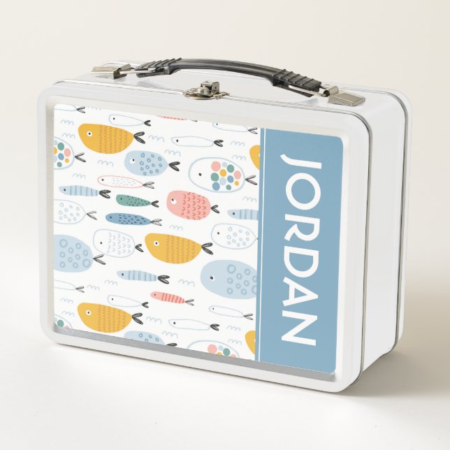 Cute Doodle School of Fish Pattern Metal Lunch Box (Front)