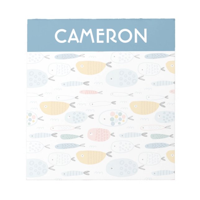 Cute Doodle School of Fish Pattern Notepad (Front)