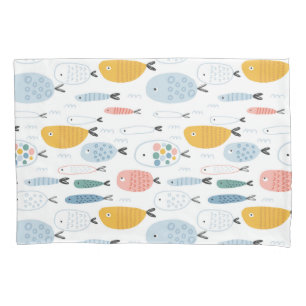Cute Doodle School of Fish Pattern Pillowcase