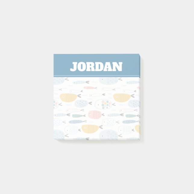 Cute Doodle School of Fish Pattern Post-it Notes (Front)