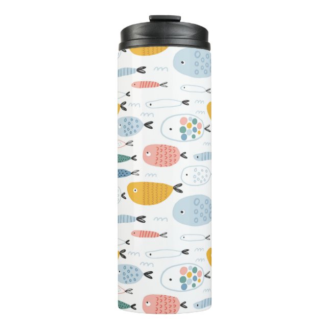 Cute Doodle School of Fish Pattern Thermal Tumbler (Front)