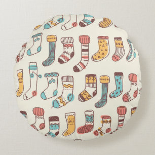 Cute Doodle Socks: Scandinavian Simplicity. Round Pillow